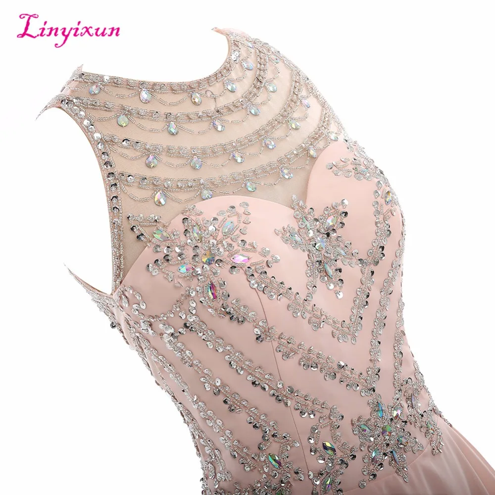 Розовое длинное платье Linyixun с блестками и бусинами на молнии|prom dresses 2017|prom dresseslong