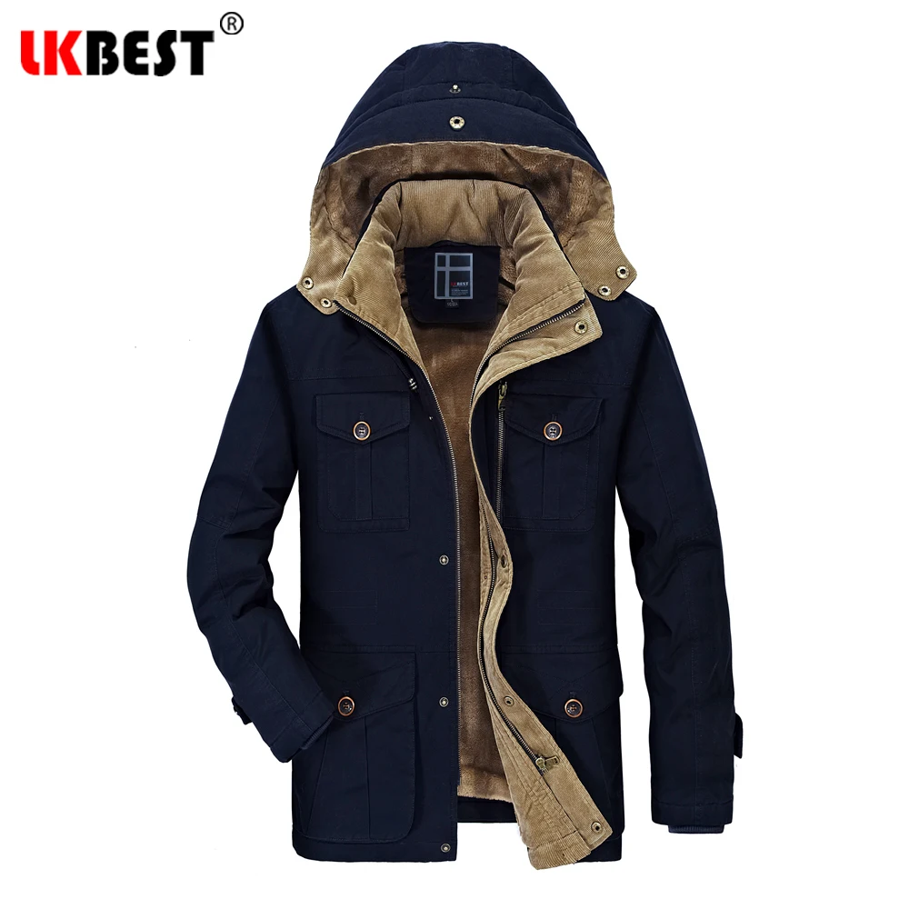 Парка LKBEST Мужская зимняя утепленная ветрозащитная из хлопка с капюшоном большие