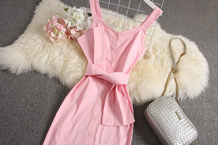 Женское Хлопковое платье ALPHALMODA без рукавов с бантом и поясом однобортное