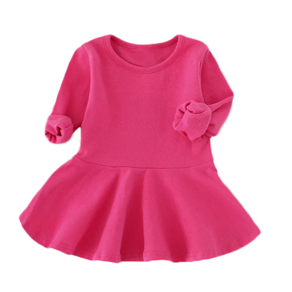 Baby Girls Dress 2018 Summer Candy Color Long Sleeve Solid Princess Casual Toddler Kids for girls Daily party sweet color | Детская