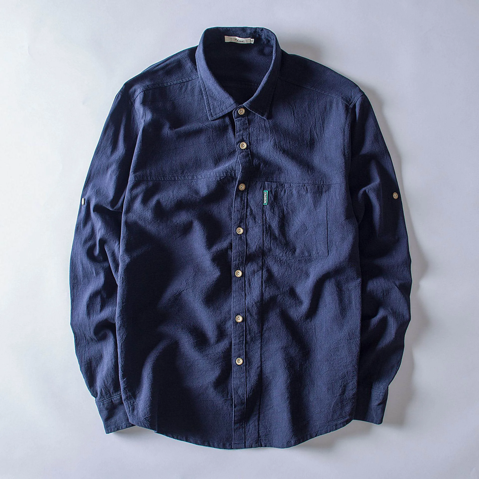 Navy Blue Quality Good Breathable Cotton Solid Print Casual Men's Dress Shirt Button Slim Fit Men Shirts Long Sleeve Camisa Masculina - Color: Navy Blue