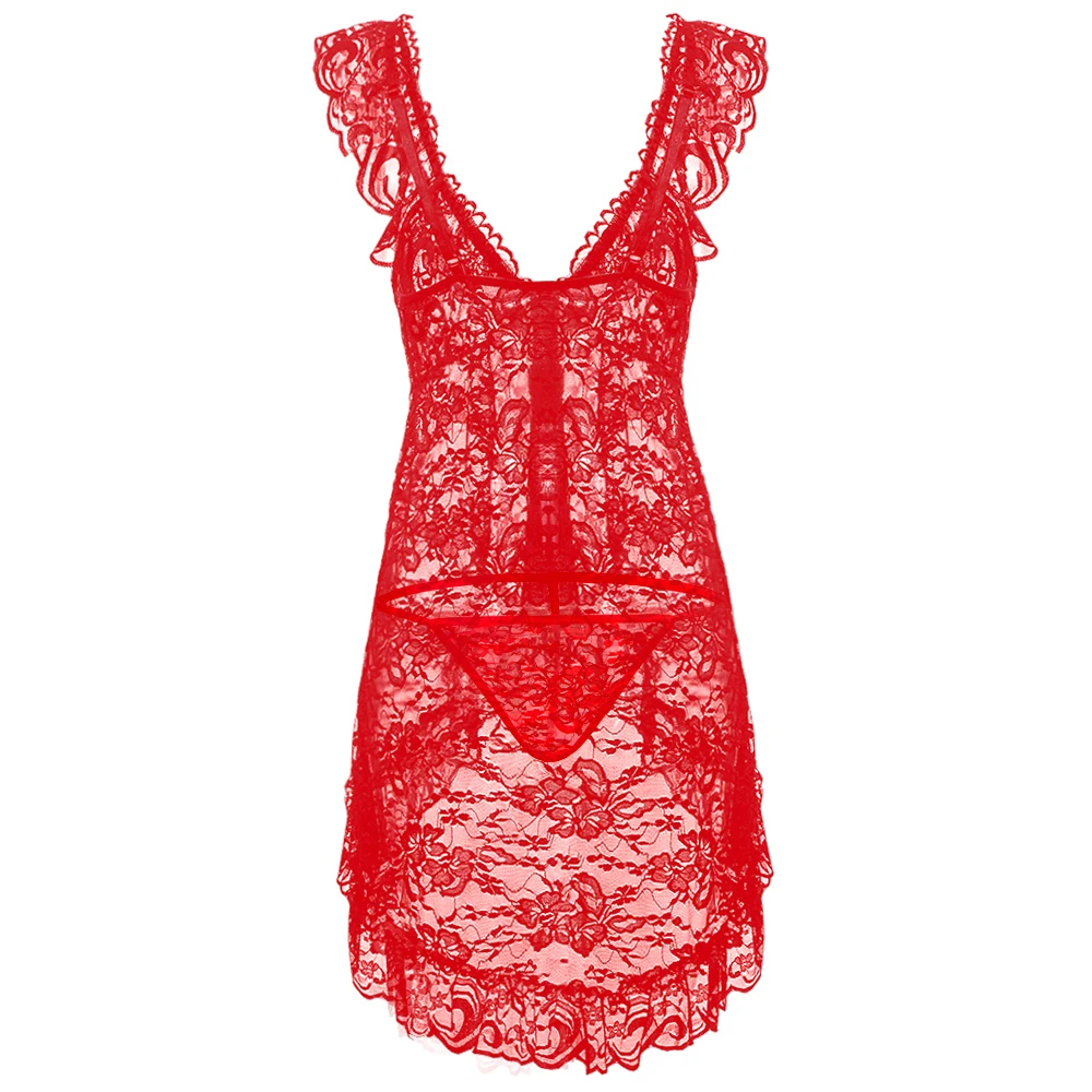 Baby Doll Sexy Lingerie Plus Size Transparent Lace Sleepwear Porn Dress Deep V Neck Hot Erotic Babydoll Sexy Underwear Costumes
