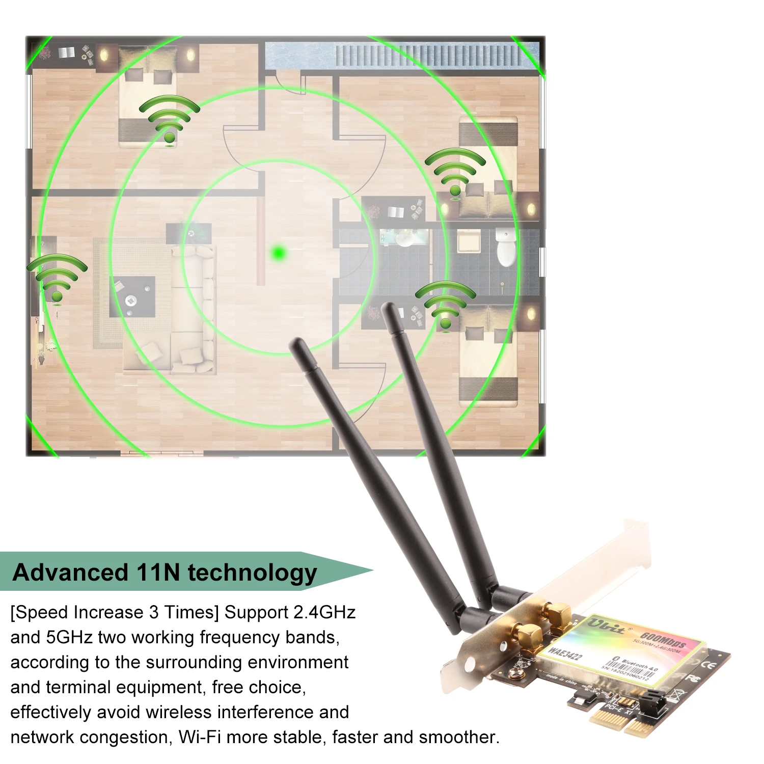 Ubit Wi Fi карта 300 Мбит/с двухдиапазонный PCIe Express Bluetooth адаптер Сетевая WLAN с 4 0 для