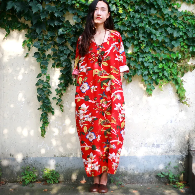 Женское винтажное льняное платье SCUWLINEN Свободное длинное большого размера плюс с