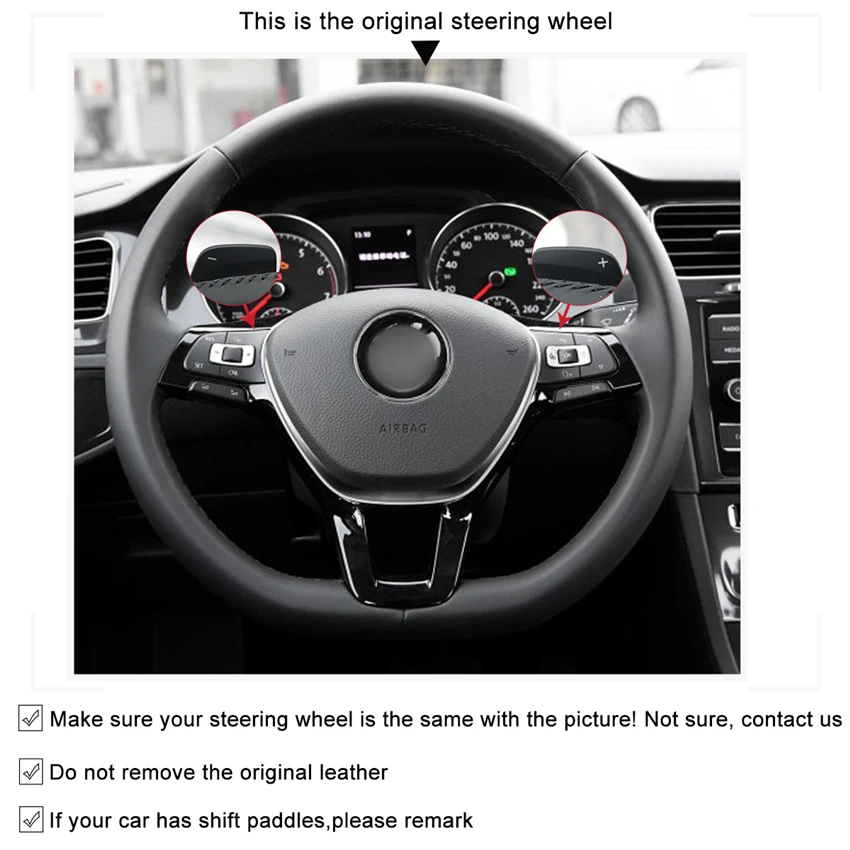 Чехол MEWANT из натуральной кожи для руля Volkswagen VW Golf 7 (VII) Polo Arteon Caddy Jetta Passat Alltrack