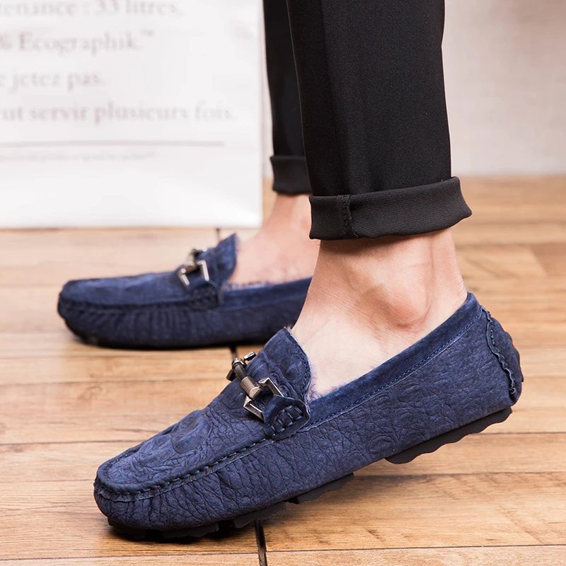 Gommino Plush Winter Shoes Men's Loafers Genuine Leather Men Boat Casual Mens Loafer Soft Driving Moccasins | Обувь