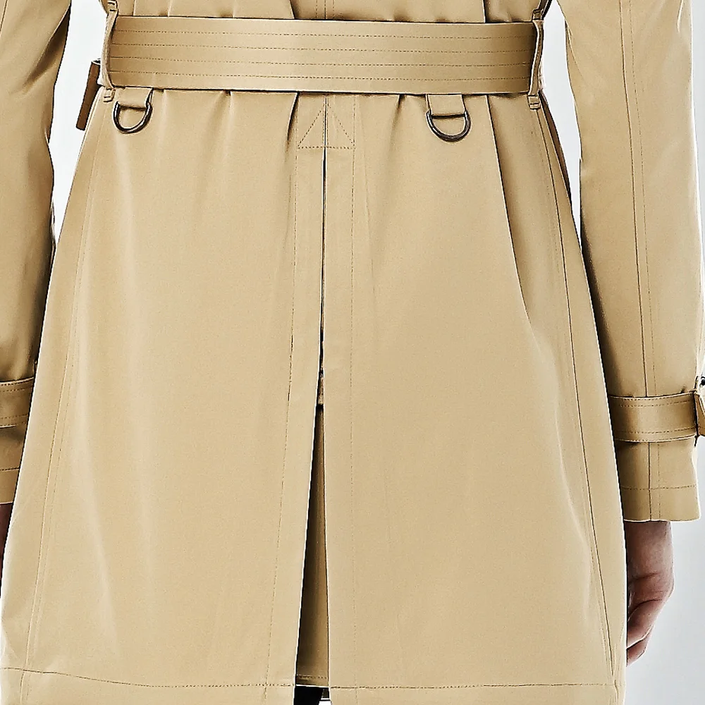 

URSMART paragraph double-breasted coat dust coat grows in men's windbreaker male khaki weather-proof trench coat