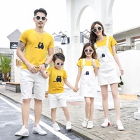mom daughter cartoon t shirt and strap dress set family matching outfit daddy son short t shirt and shorts set holiday clothes