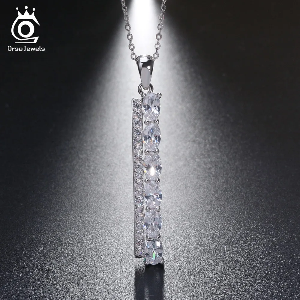 ORSA JEWELS стерлингового серебра 925 ожерелья женские с AAA кубическим Цирконом 35 мм Длинная подвеска с бруском женские вечерние ювелирные изделия OSN62