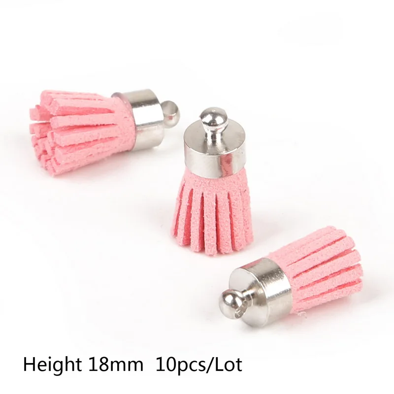Pink 10 шт. 14 цветов 18 мм Серебряные Колокольчики замша искусственная кожа маленькая кисточка Шарм Подвеска для DIY серьги ожерелье брелок аксессуары - Цвет: Pink