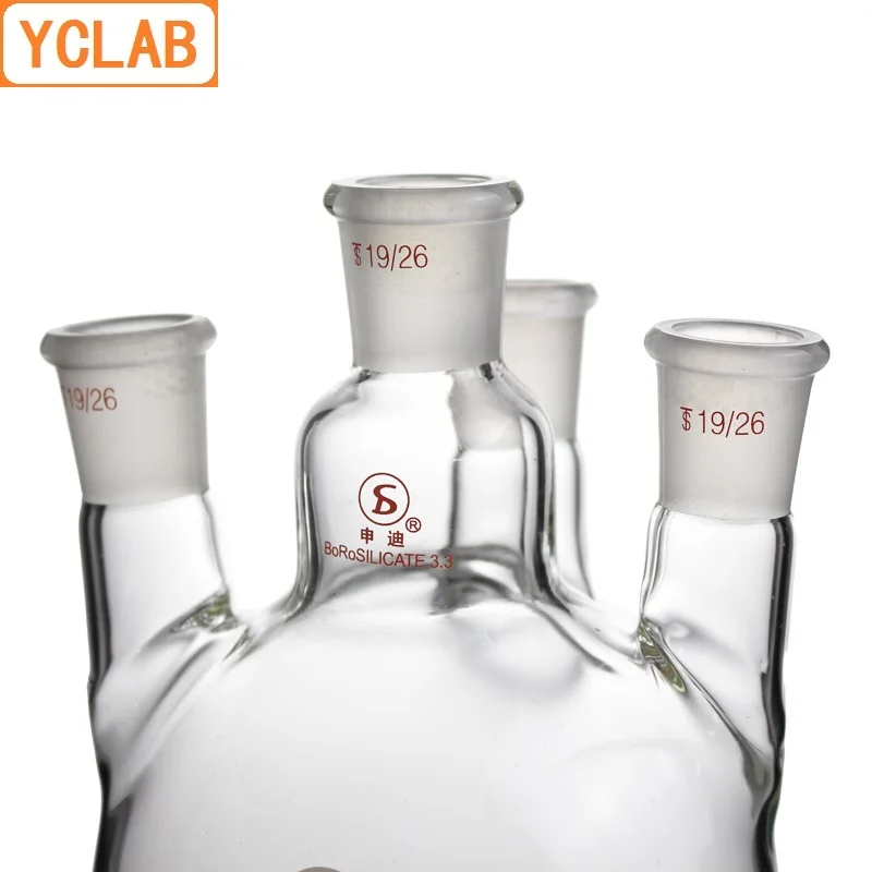 Колба для дистилляции YCLAB 250 мл с четырьмя горлышками прямая форма 19/26*4