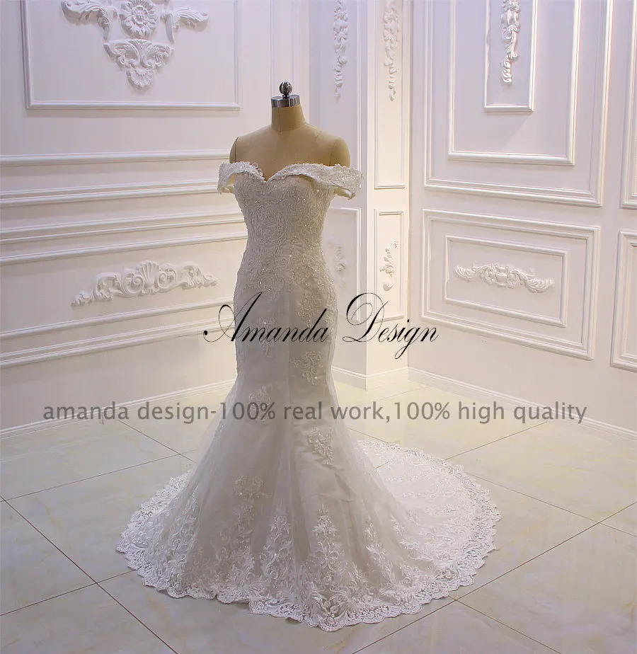 Свадебное платье с открытыми плечами и кружевной аппликацией Amanda Design robe de mariee