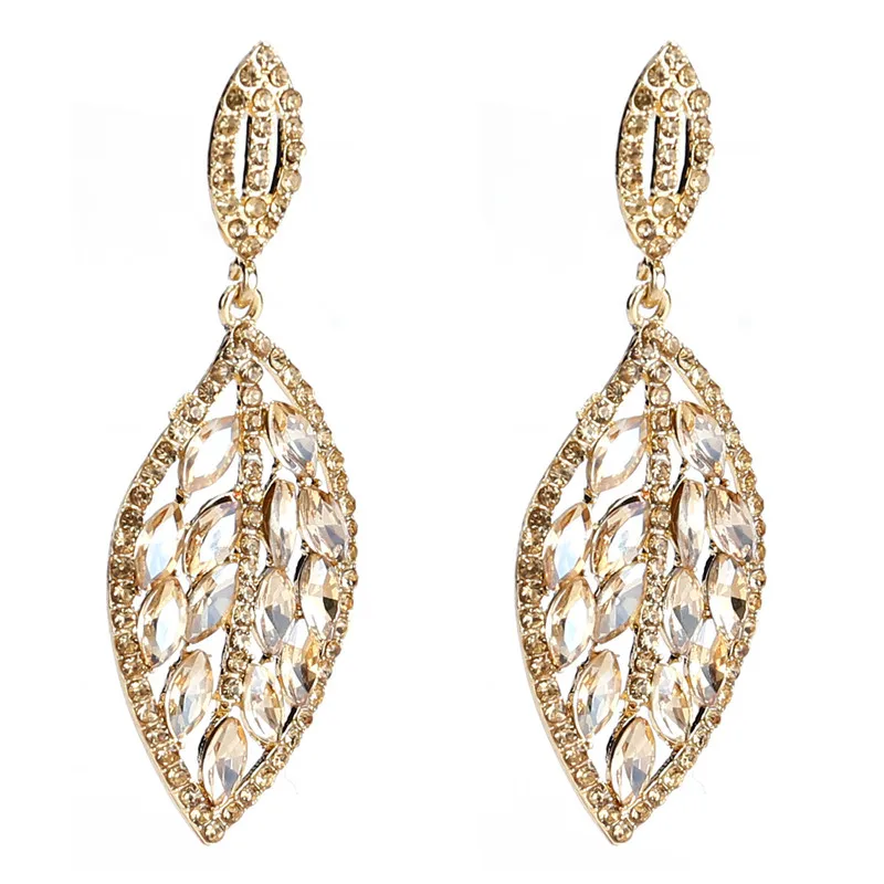 LUBOV 5 Colors Crystal Stone Leaf Pendant Dangle Earrings Multiple Rhinestone Decoration Women Drop Gift Jewelry 2019 | Украшения и
