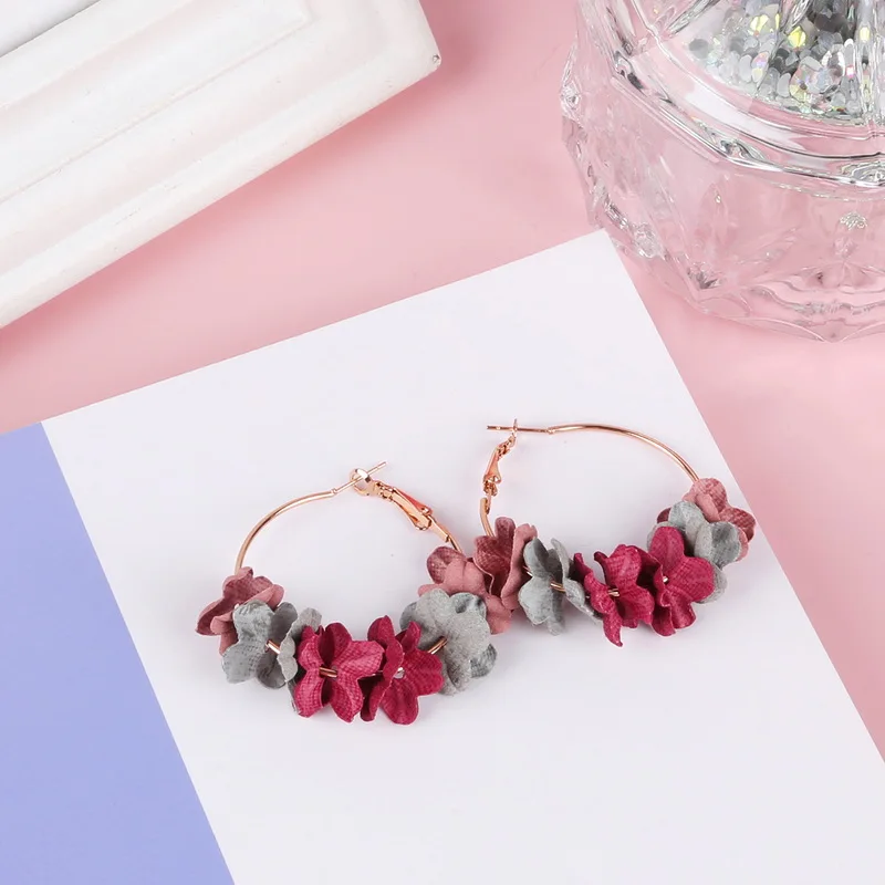 Новое поступление серьги кольца для женщин тканевые цветочные женские модные