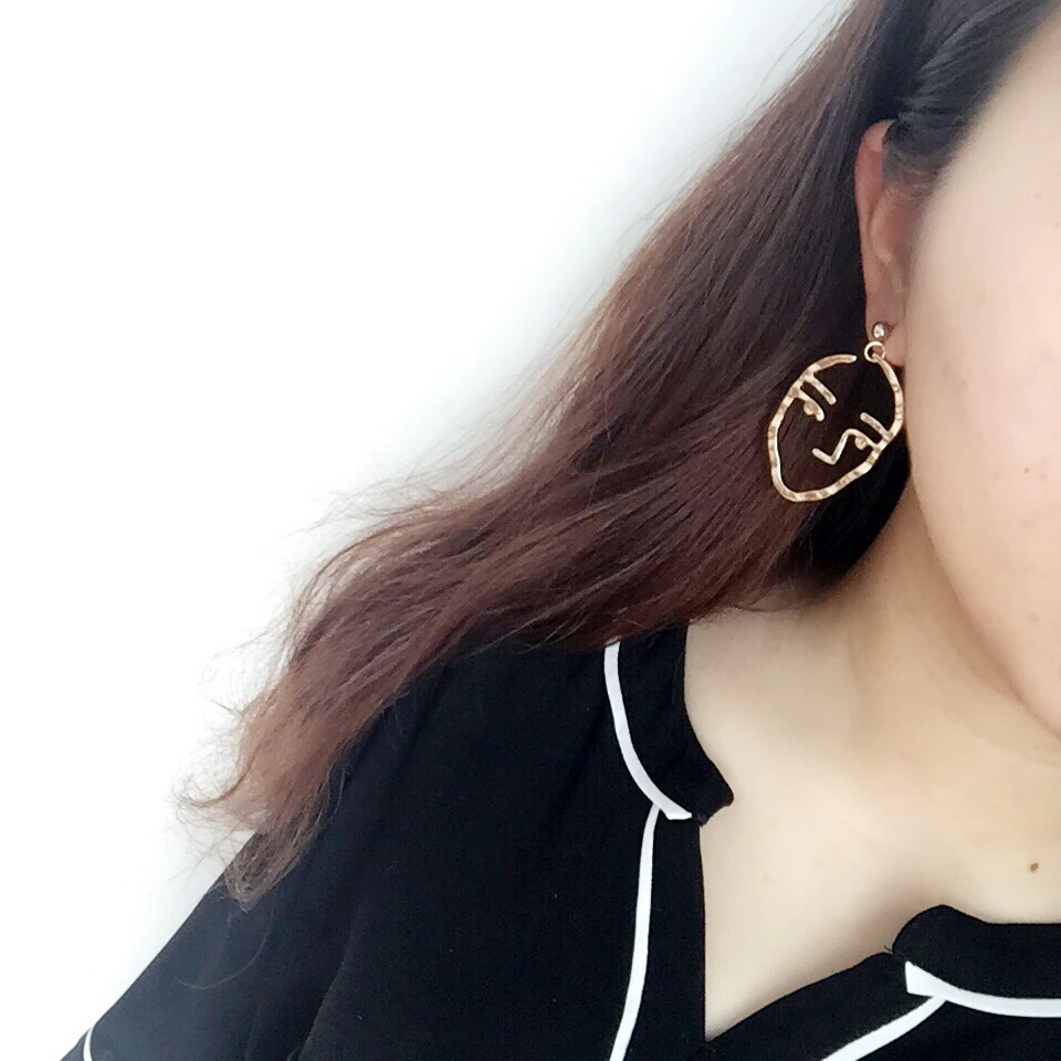 Новинка 2018 женские эффектные Висячие серьги висячие с крючком для лица золотые