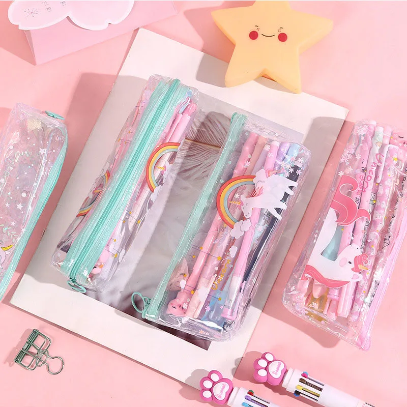 Милый чехол карандаш с единорогом вместительный для карандашей Kawaii прозрачный