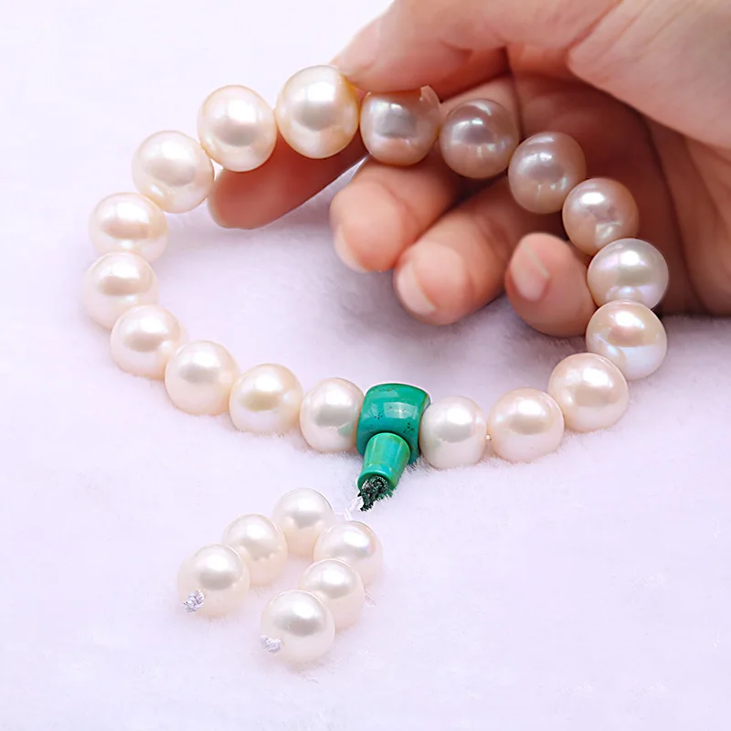 JYX Natural Pearl Agate Bracelets Buddhist Prayer Beads Bracelet with Green Clasp 9&quot- Selected Big Size 12-15mm | Украшения и