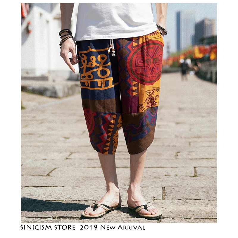Sinicism Store Харадзюку 5XL шаровары мужские 2019 летние хлопковые льняные винтажные