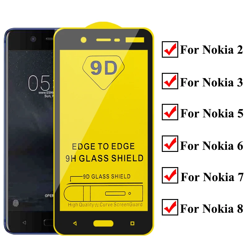 9D полное покрытие защитное стекло для Nokia 8 7 6 5 3 2 Защита экрана Tremp Noka Noka6 Noka5 защита