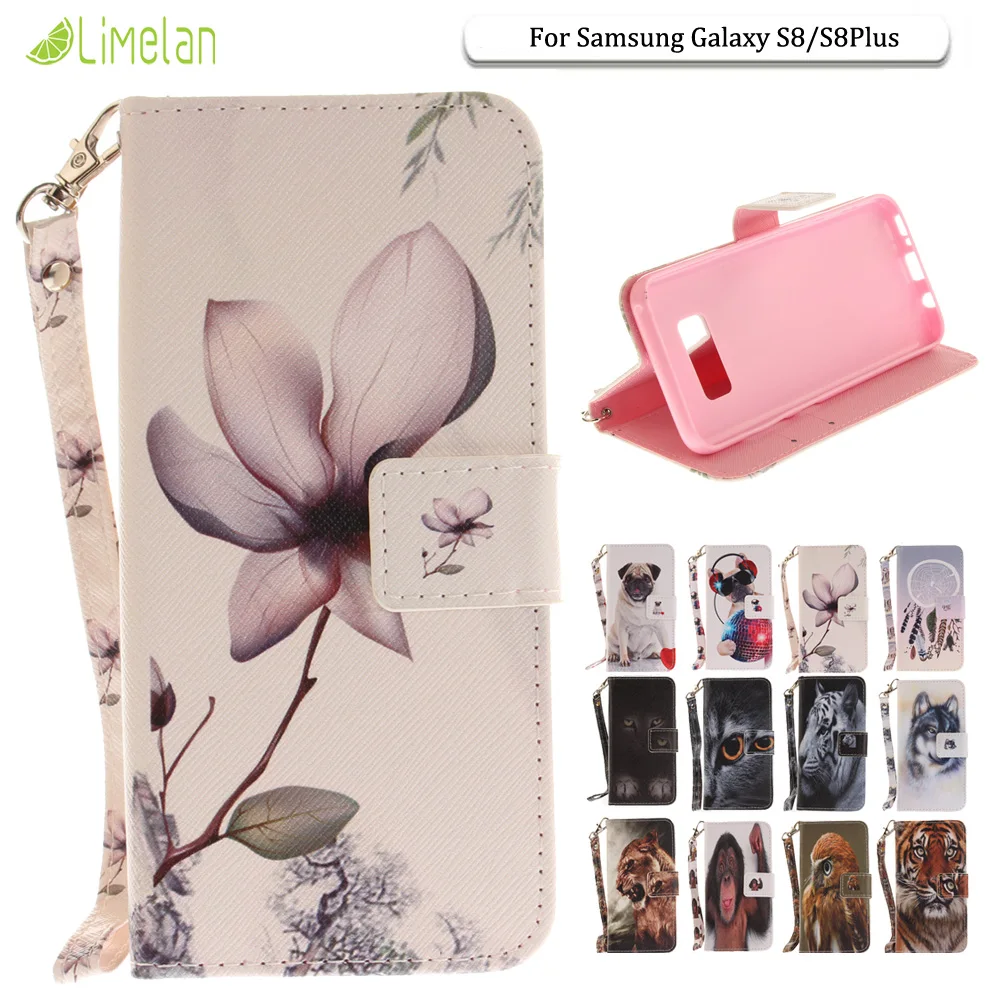 Limelan милая собака для Samsung Galaxy S8 S8Plus Тигровая Орхидея бумажник кожаный Стенд флип
