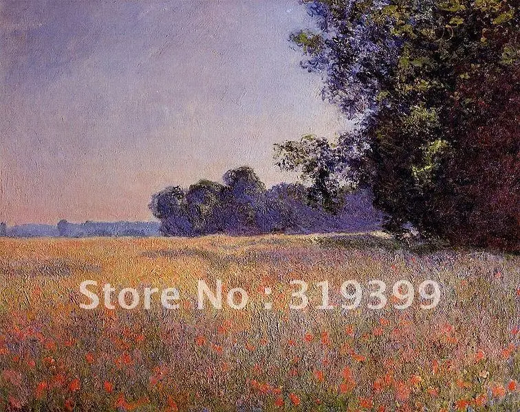 Картина маслом на льняном холсте овса и Маковое поле Giverny Клода Моне 100% ручная