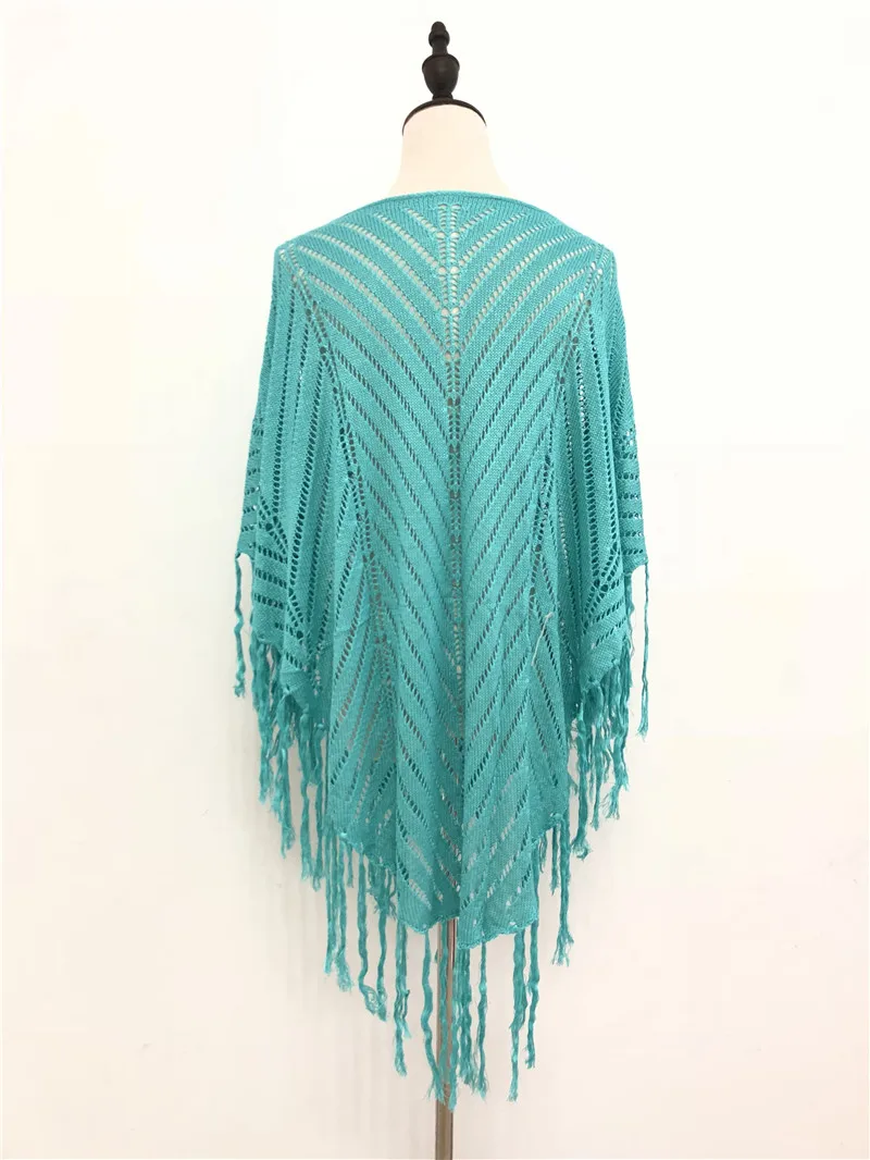 Сексуальные Голубое озеро полосатый крючком плащ с бахромой Мини платье для