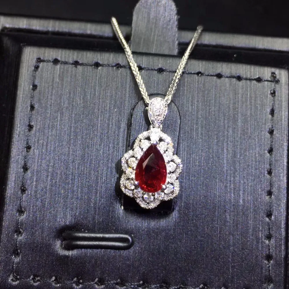 Ювелирные украшения из чистого 18 K золото AU750 G18K натуральный красным камнем рубинового цвета 0.98ct кулон золотой бриллиантовый кулон ожерелья из драгоценных камней для Для женщин