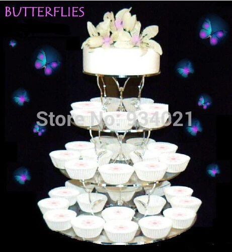 

Free Shipping 4 Tier Circle Clear Cupcake Cupcake Stand, Acrylic Butterfly Cake Stand For Wedding