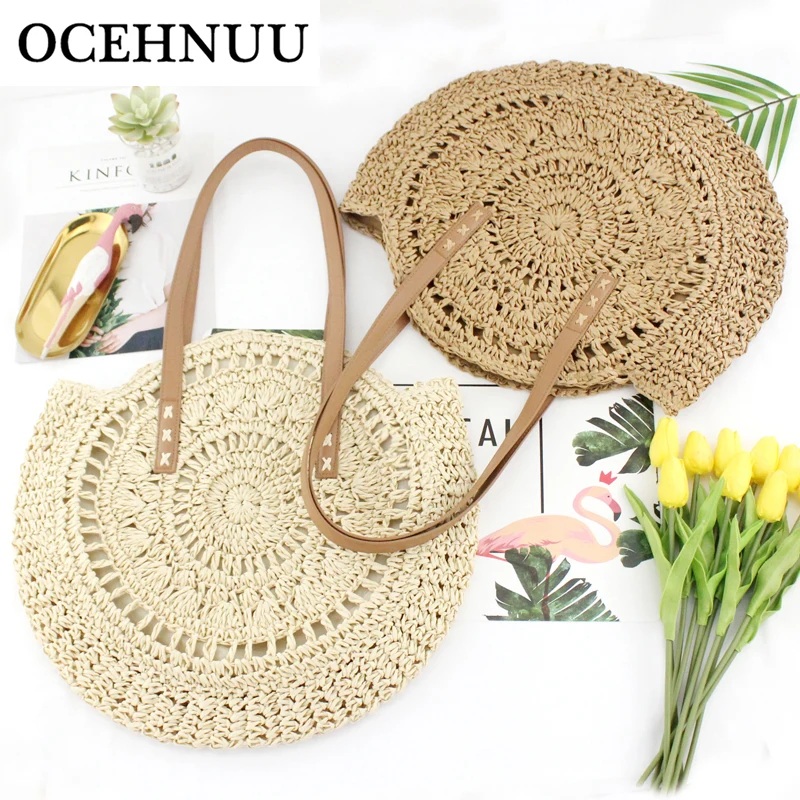

OCEHNUU Casual Vacation Women Beach Bags Tote Handbags Big Weave Round Straw Bags For Women 2020 Summer Shoulder Bag Hollow Out