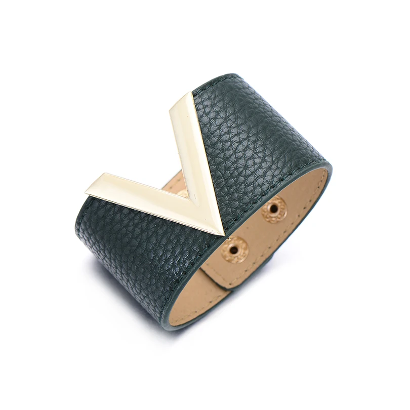 Европа Стиль большой V письмо Кожаные браслеты для Для женщин мужчин простой