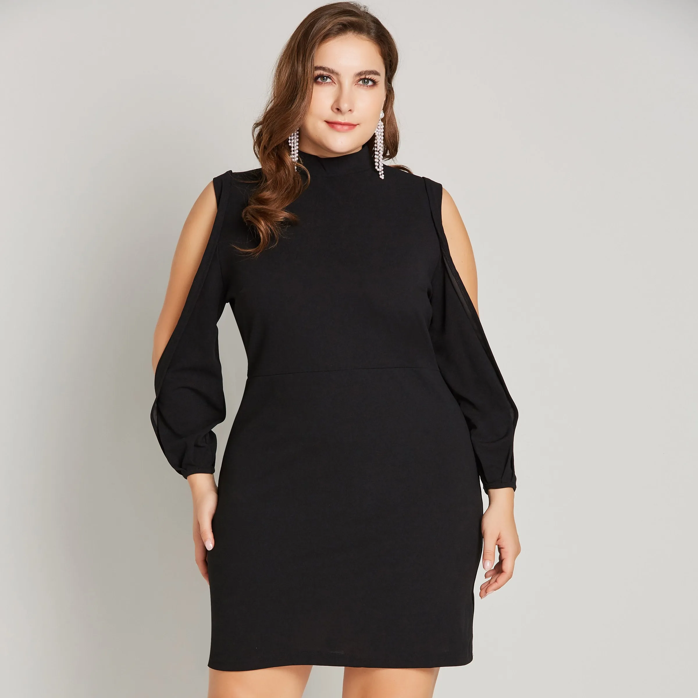 Женское облегающее платье с открытыми плечами Plusee элегантное Клубное осень