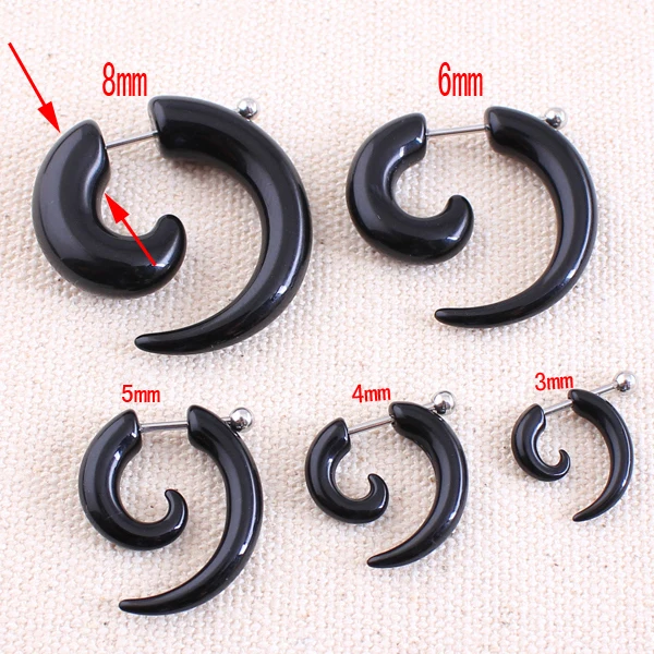 1 pair men women fashion new fake spiral ear tapers snail ear expanders black 3/4/5/6/8 mm body jewelry ear plug pircing