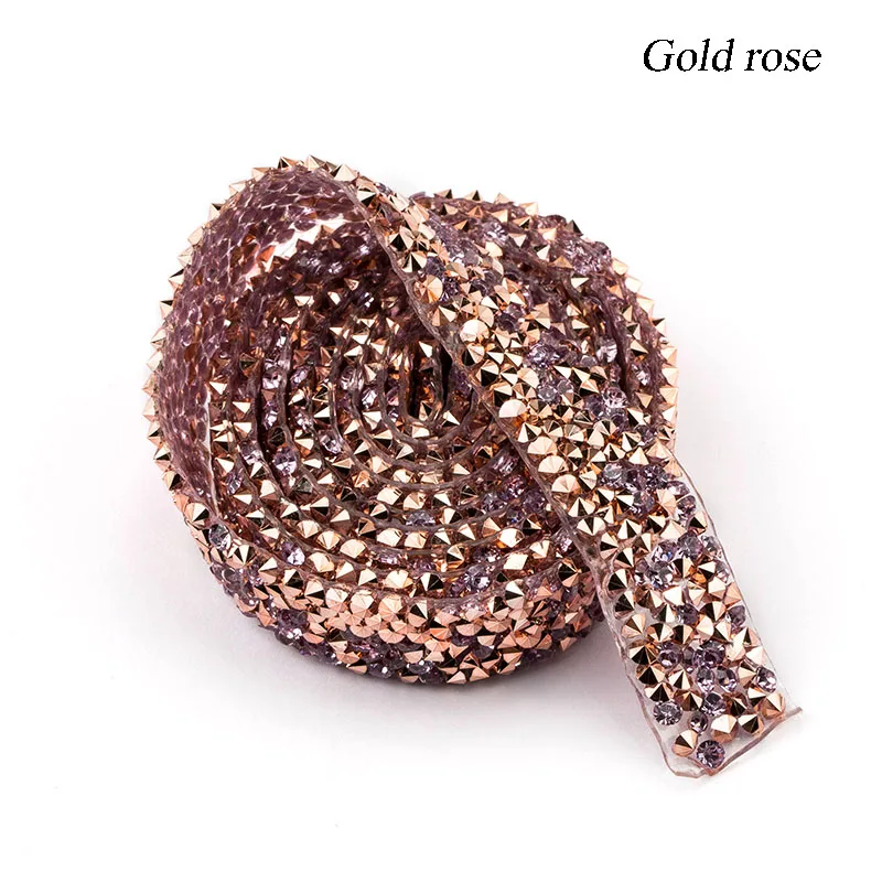 gold rose 15 мм 1 ярд швейная Смола отделка стразы горячей фиксации стразы лента аппликатор лента с Стразы на аппликации - Цвет: gold rose