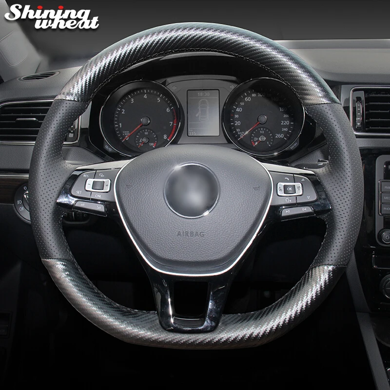 

Hand Sew PU Carbon Fiber Leather Steering Wheel Cover for Volkswagen VW Golf 7 Mk7 Passat B8 Tiguan New Polo Jetta