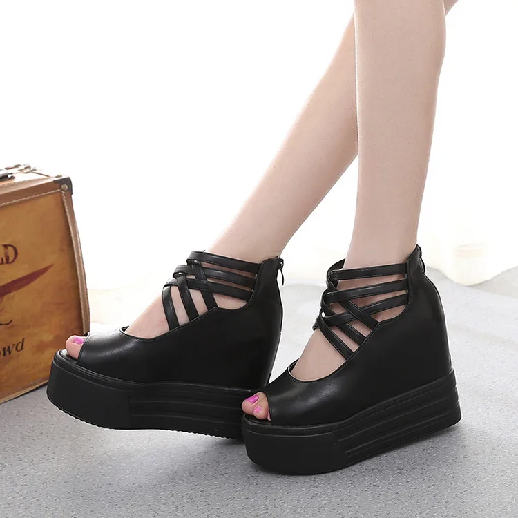2015 new Basic Wedges Pu Rubber Peep Toe Cut-outs Buckle Strap Spring/autumn Fashion Soft Leather High Heels Women | Обувь