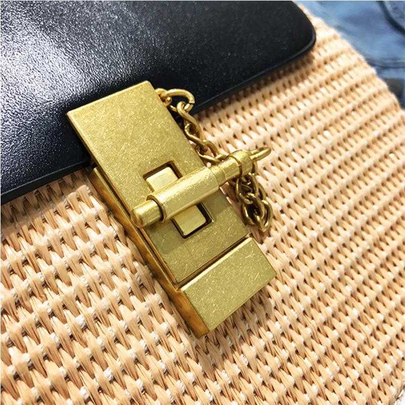 Старинные маленькую сумочку Вязание соломенная кожаные сумки Flap Crossbody Girls