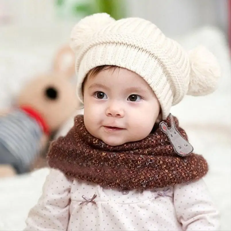 Cute Baby Girl cap Dual Balls Warm Winter Hats Knitted Boy Hat Beanie L1212 | Мать и ребенок