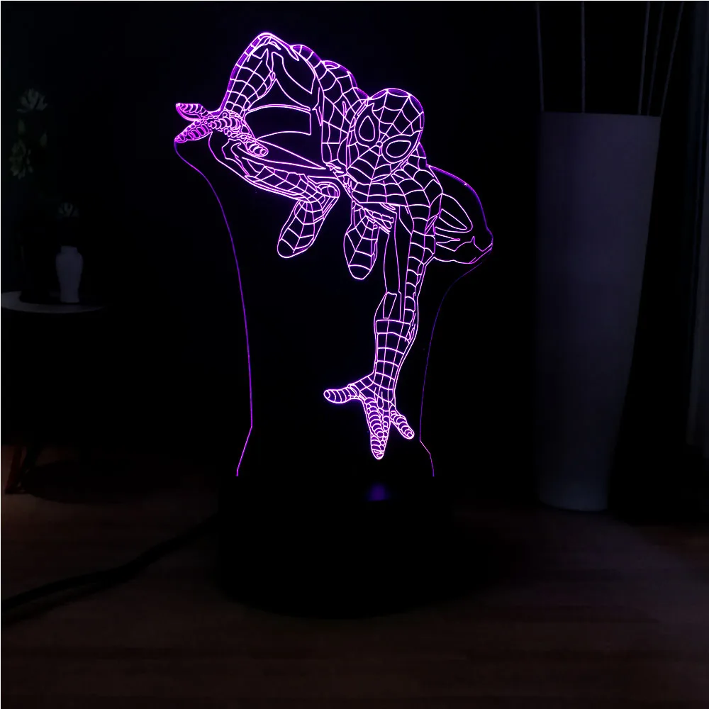 Acrylic RGB 3D Illusion Marvel Spider man Color Change LED Baby Sleep Bedside Touch Night Mood Lamp Children Gift Free Shipping | Освещение