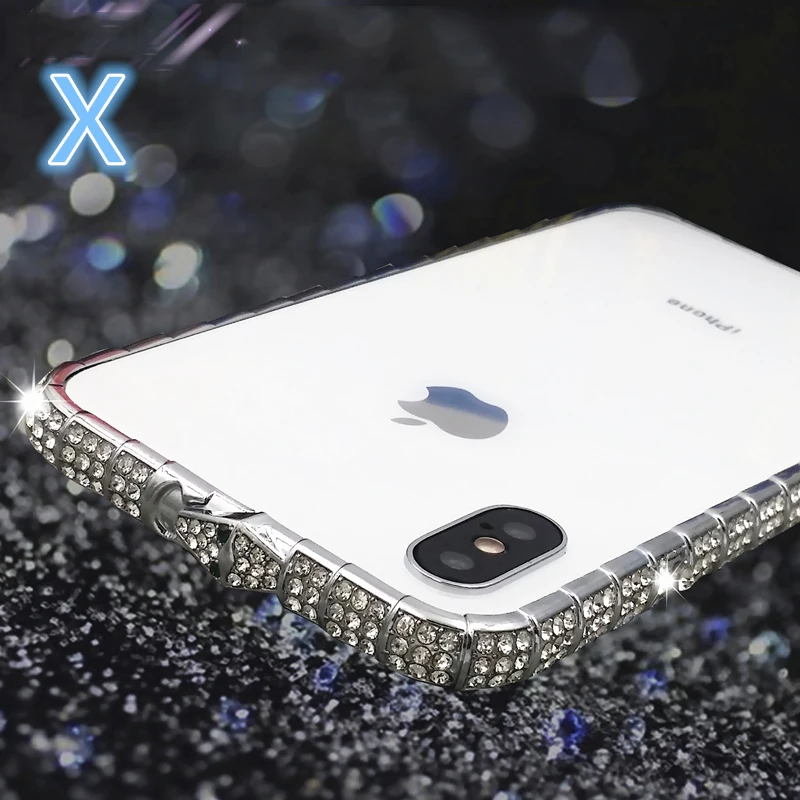 Для iPhone X XR XS Max роскошный кейс чехол-бампер с алмазами для iPhone 8 7 6 6 S Plus Чехлы блестящая металлическая рамка со стразами