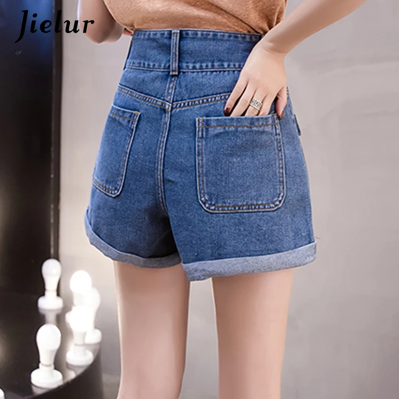 Jielur Pockets Blue Jeans Female Summer 2019 New Plus Size Slim Short Women Simple Vintage S-5XL College Kpop Denim Shorts |