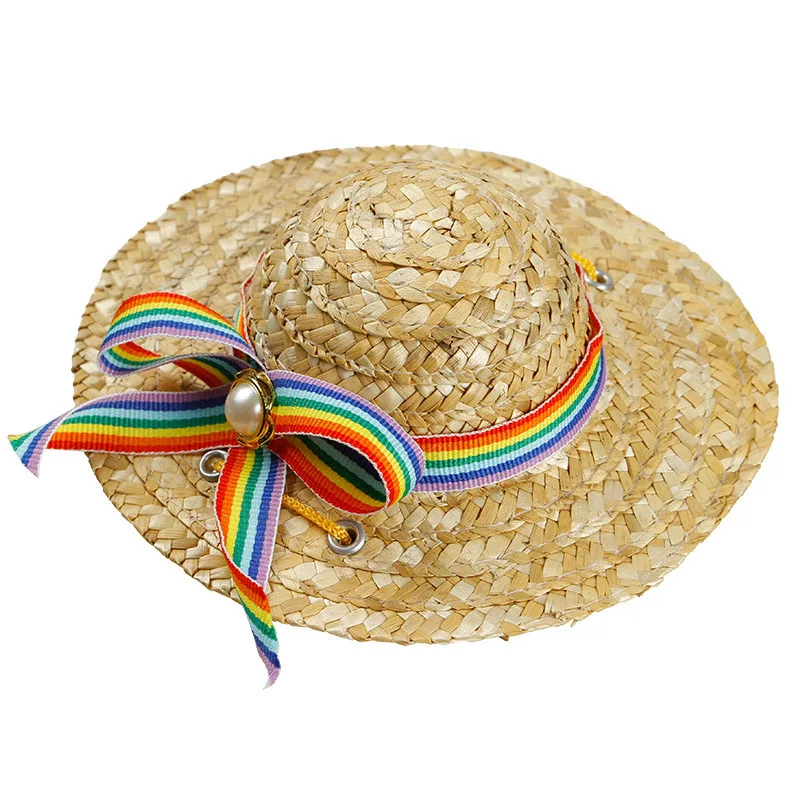 Rainbow Соломенные шляпы для собак, летняя шапка для собак, Гавайский стиль, сомбреро, кошачьи шапки, аксессуары в виде животных S/M/L - Color: Rainbow