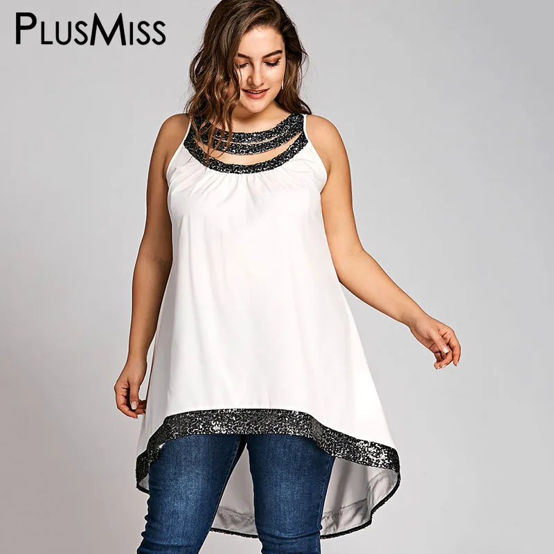 Plusmiss плюс Размеры 5xl Sexy рукавов Свободные Длинные блузка женская одежда большой