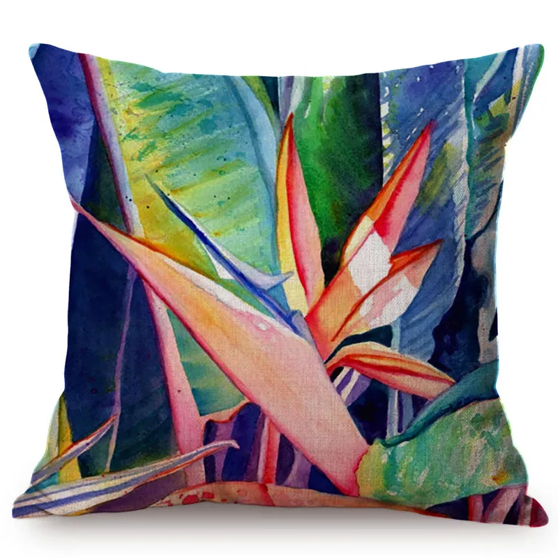 Southeast Asia Multicolor Tropical Plant Printing Cushion Cover Palm Leaf Green Leaves Monstera Painting Decorative Pillow Cover images - 6