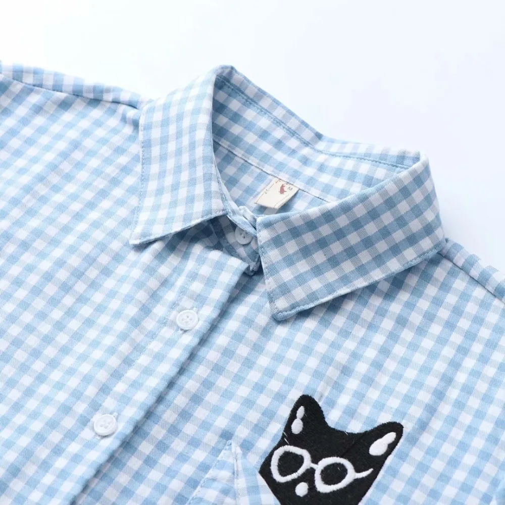 Женская блузка с вышивкой H.SA маленькая клетчатая туника длинным рукавом и