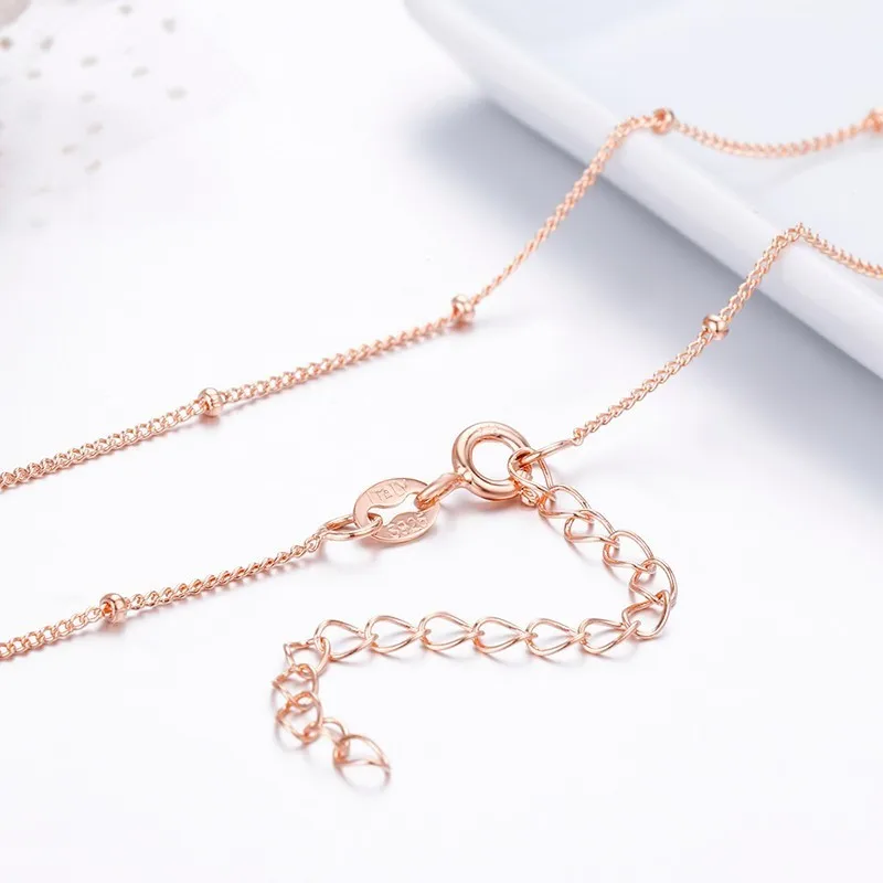 rose gold 40 см, 925 пробы, серебряная цепочка с бусинами, короткое колье, ожерелье для женщин, девочек, детей, ювелирное изделие, Collane Collier Ketting - Окраска металла: rose gold