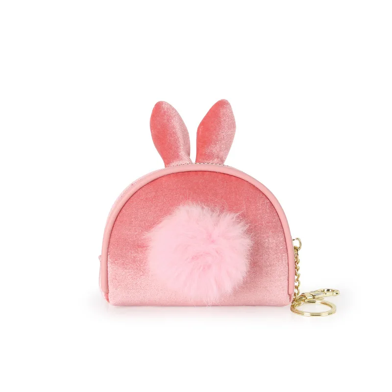 pink GFLV бренд новые милые кролики Кошелек для монет женские высококачественные бархатные кошельки на молнии кролики уши дизайн плюшевый карман для монет - Цвет: pink