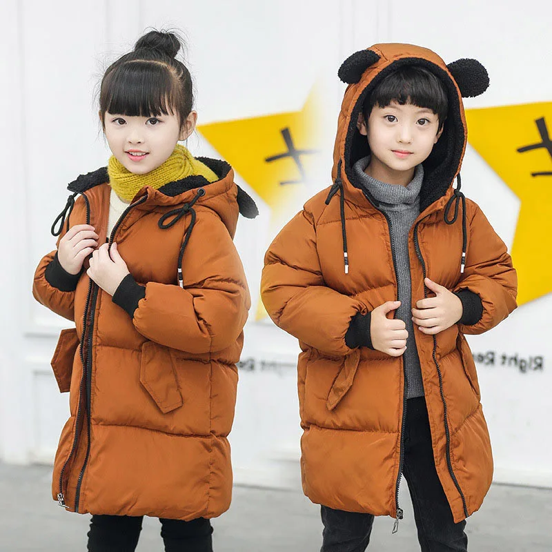 Children Winter Cotton Padded Jackets Kids Warm Coats for Girls Baby Boy Hooded Long Jacket Thick Parkas Clothes 2-8 Years | Детская