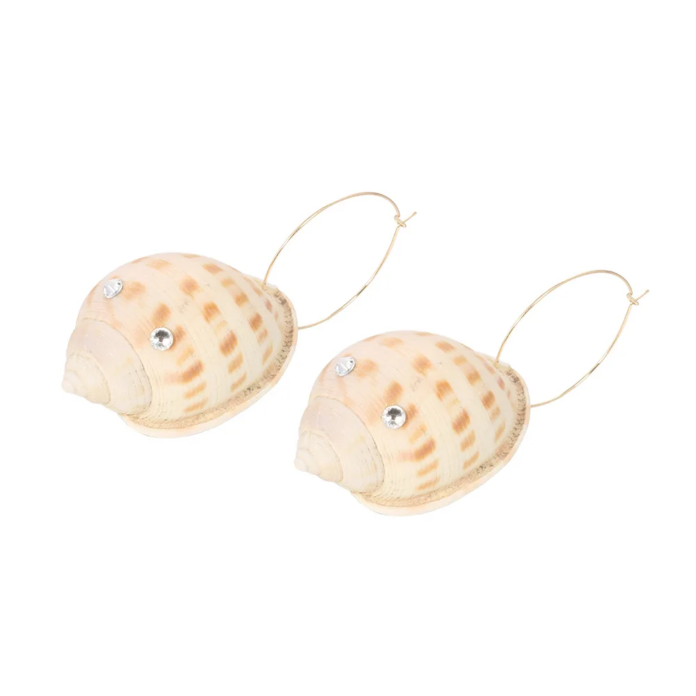 Bohemia Conch Alloy Crystal Charm Drop Earrings for Women Vintage Boho Big Natural Sea Pendant Dangle Ear Clip Cuff | Украшения и