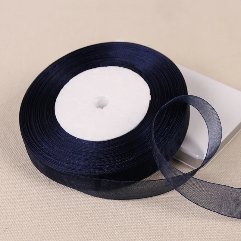 12/15/20/25/40/50mm Navy Blue Transparent Organza Ribbons DIY Crafts Fabric Christmas Wedding Birthday Party Decoration Ribbons