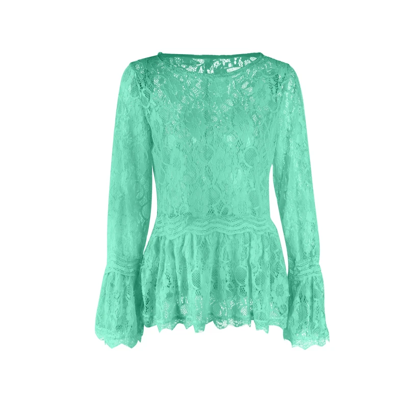 2019 New Autumn Floral Blouse for Women Sex Lace Long Sleeve Casual Yellow Pink Top Ladies Loose Blusas Femininas | Женская одежда